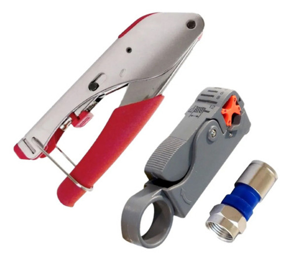 Kit Alicate Compressão + Decapador + 10 Conectores Rg6 0