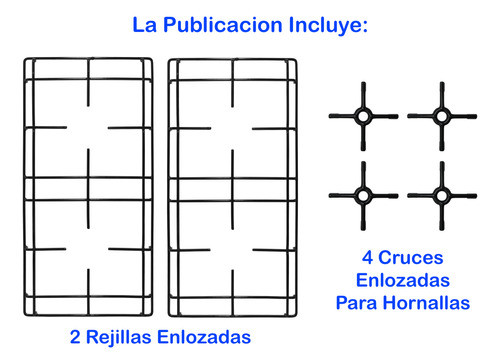 2 Rejillas Enlozadas Domec + 4 Cruces Para Hornalla 1