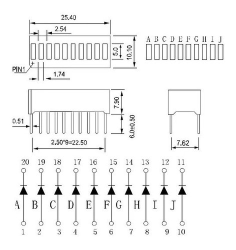Display Led Barras Indicador Dip 10 Segmentos Verde Hobb 1