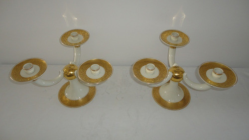 Candelabro Rosenthal Antiguo 3 Luces Porcelana Y Oro Vealo 0