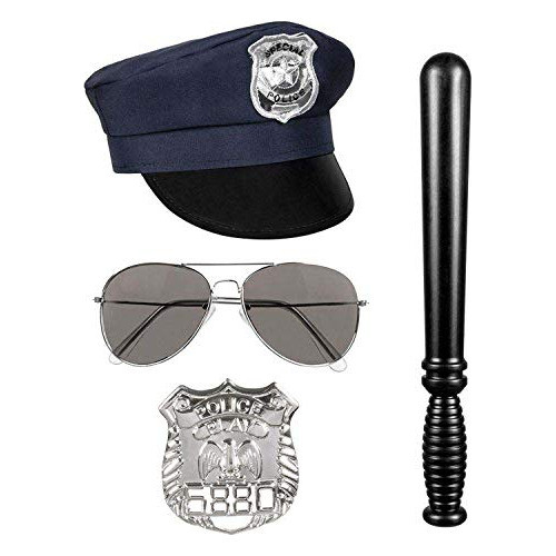 Set Policía Disfraz 4pcs Gorro Palo Lentes Placa Ltf Shop 0