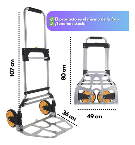Carro Plegable Aluminio Reforzado 110kg Y Cable Tensor 1