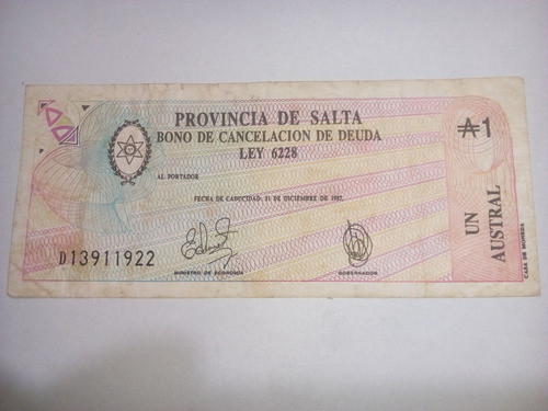 Bonos Provincia Salta 1 Austral. Lote X3 Decretos Diferentes 0