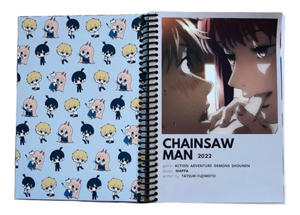 Cuaderno Rayado A5 Tapa Dura Con Stickers Chainsaw Man Anime 1