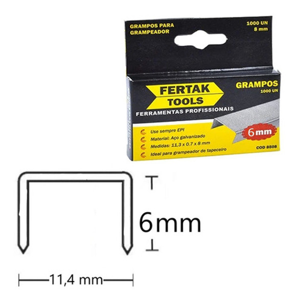 Grampo 6mm P/ Grampeador Manual Estofado Tapeçaria 5000 Pcs 1
