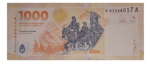 1 Billete De $1000 Argentino De Reposición Serie A S/c 0