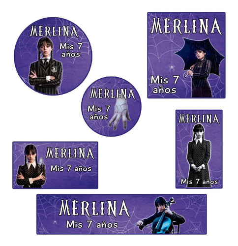 Kit 180 Stickers Merlina Adams Troquelado Candy Bar Etiqueta 0