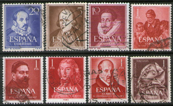 España 8 Sellos Usados Poetas = Escritores = Santos 1950-62 0