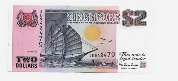 Fk Billete Singapur 2 Dolares 1992 P 28 Nuevo Diseño U N C. 0
