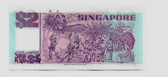 Fk Billete Singapur 2 Dolares 1992 P 28 Nuevo Diseño U N C. 1