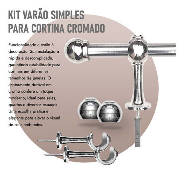 Kit Varão Simples Grosso 3,50 Metros 28mm Cromado P/ Cortina 1