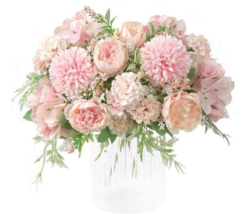 2 Ramos De Flores Artificiales Hortensias De Seda Peonias 0