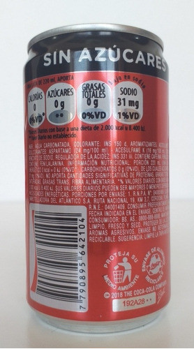 Coca Cola Lata 220 Sin Azucares Bajo El Cuello 3*serie (192) 1