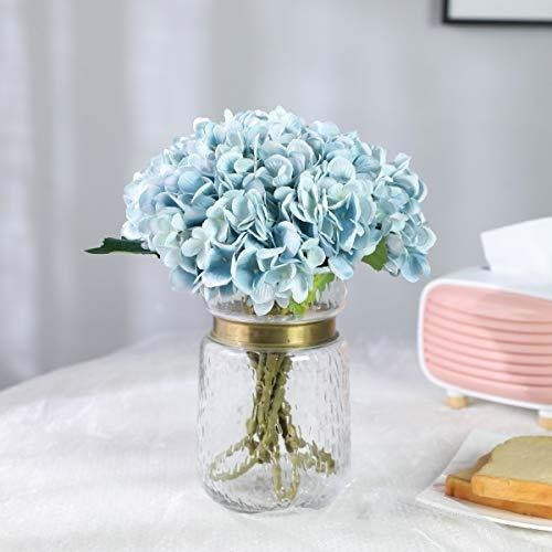 Hortensias Artificiales X 5u Seda/realista/diam.17cm Celeste 1