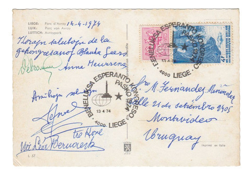 Postal Belgica A Uruguay Cancelacion Congreso Esperanto 1974 0