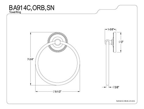 Kingston Brass Ba914orb Laurel Towel Ring, 7-3 / 4-inch, Oil 1