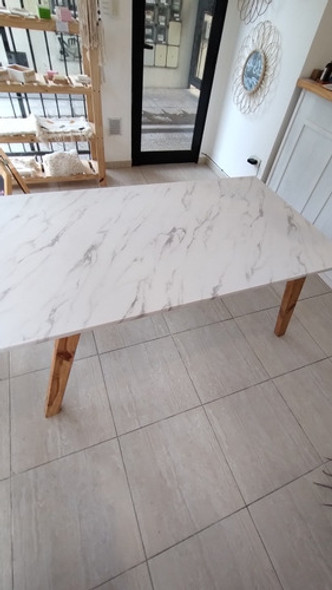 Mesa De Pino, Con Vinilo Símil Marmol 0
