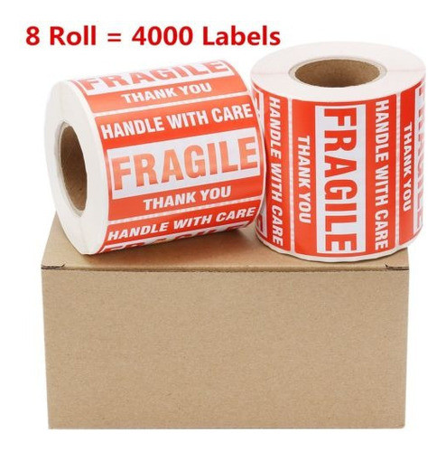8 Rollos 500/rollo 2 X 3 Etiquetas Engomadas Frágiles Maneja 1