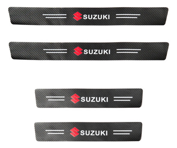 Zócalos Protector Puerta Auto Fibra Carbono Logo Suzuki 0