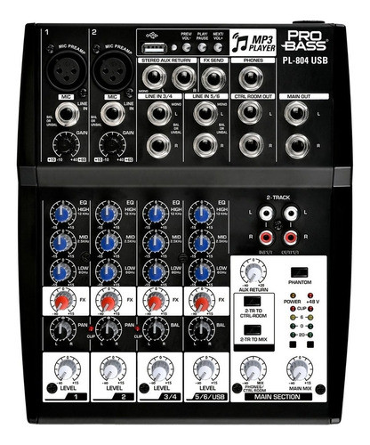Consola Mixer Dj Pasiva Probass Pl-804 Phantom Power 8 Ch 0