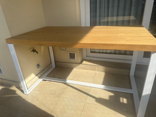 Mesa Con Tapa Tipo Roble, Estructura De Hierro 1