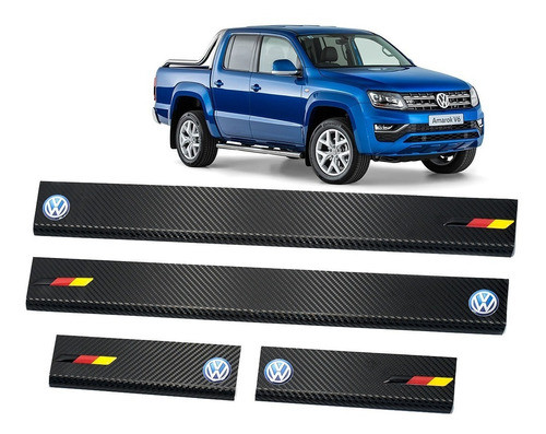 Cubre Zocalos Carbono P/ Volkswagen Amarok Logo+bandera 0