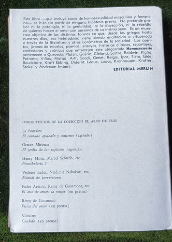 Antiguo Libro Homosexuario, Editorial Merlin, 1969. 1