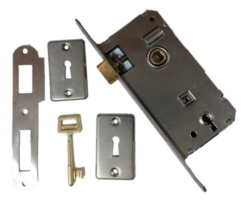 Combo N 3 Cerradura Reversible + Manija Picaporte Doble Balancín Acero Inoxidable Con Bocallave Para Puerta Placa 1
