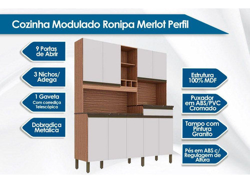 Cozinha Compacta Merlot Perfil 9ptas 1gav Castanho/chumbo-ro 1