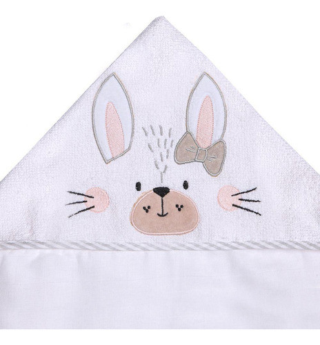 Toalhão De Banho Branco Capuz Bordado Coelhinha Papi 1