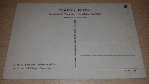Antigua Postal Tucuman Casa Obispo Colombres Primer Trapiche 1
