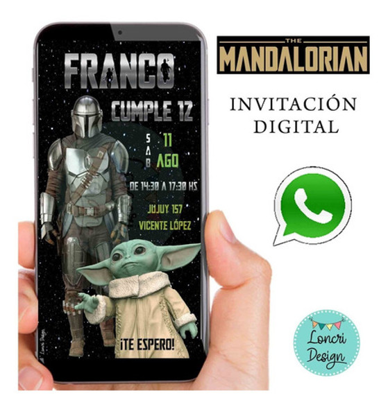 Invitación Digital Mandalorian Yoda 1
