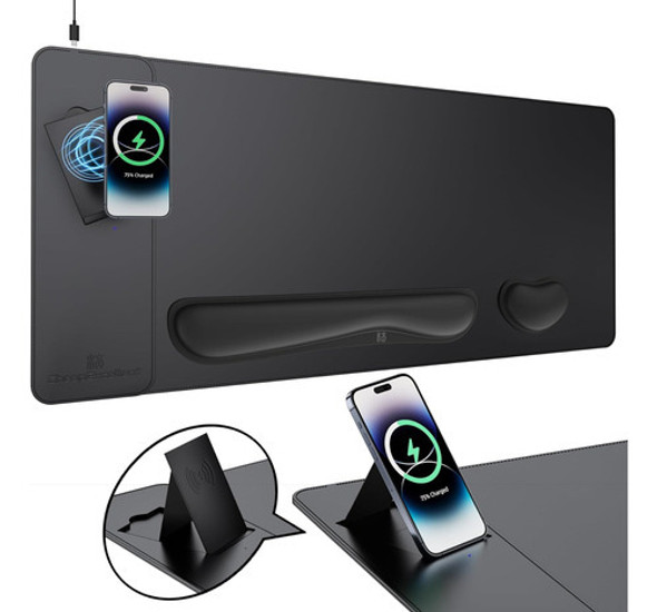 Mousepad Gamer Apoya Muñecas Carga Inalámbrica 90x40cm Negro 1