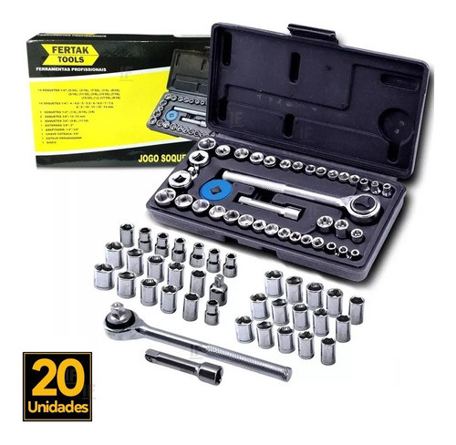 Kit 20un Jogo Catraca Reversível Soquetes 40 Peças Maleta 0