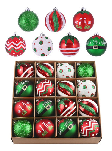 Adornos Árbol Navidad Bolas 80mm Rojo Verde Blanco 16uni 0