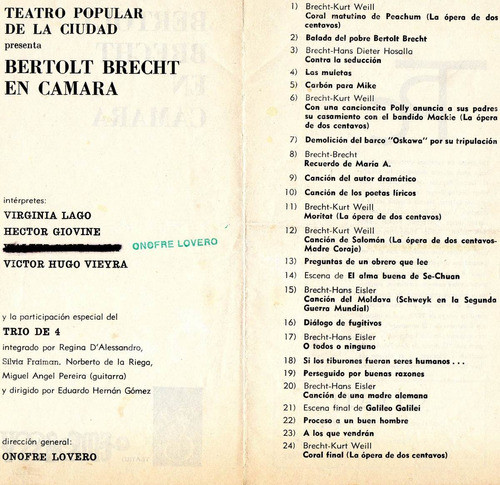 Programa Bertolt Brecht En Camara  -  Teatro Embassy    1972 1
