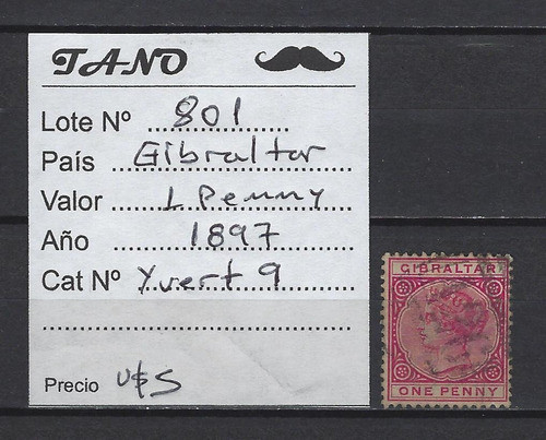 Lote801 Gibraltar 1 Penny Año 1897 Yvert# 9 De Calidad 1