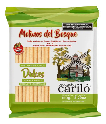 Galletas De Arroz Dulces S/azúcar Vainilla X150 G Cariló Fw 0