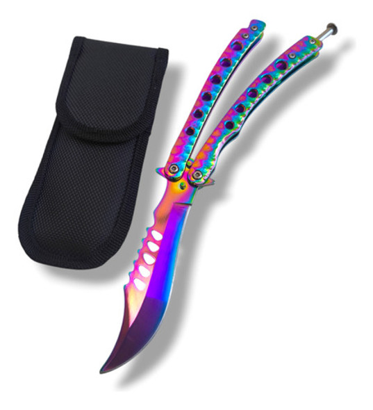 Navaja Mariposa Balisong Tornasolado Blueshimmesh Cs Go 0