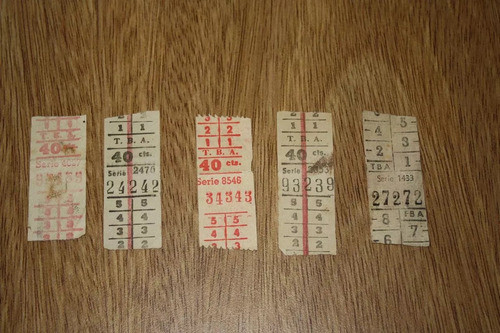 Antiguo Lote De 5 Boletos Capicua Años 50  (40 Centavos) 1