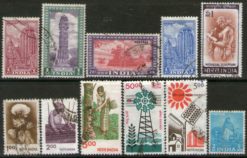 India Pequeña Colección Alrededor De 70 Sellos Años 1949-94 1