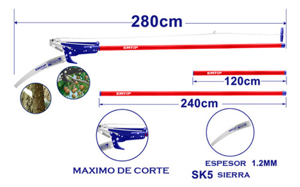 Podador De Altura Tijera Serrucho Emtop Epsr252804 2,8mts 1