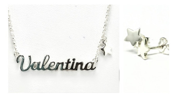 Cadena De Plata 925 + Dije Nombre Plata925 + Aros Plata 92 0