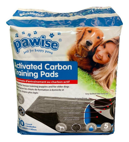 Pañales Entrenamiento Pawise Carbon Activado 60x60cm 10unid. 0