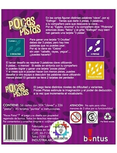 Cartas Pocas Pistas - Bontus 1