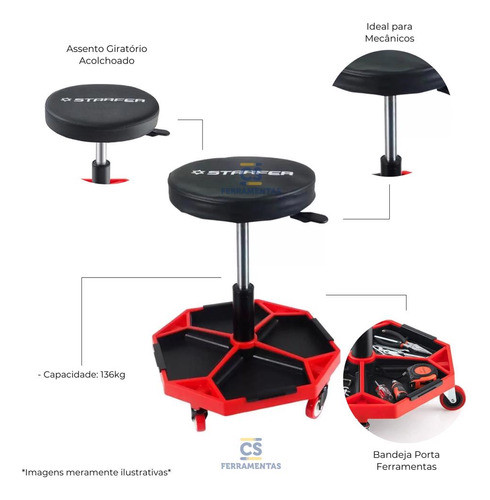 Banqueta Mecanico Profissional Assento Giratorio Starfer 1