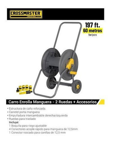 Carro Enrollador Manguera 1/2 Pulgada 60m Crossmaster + Acce 1