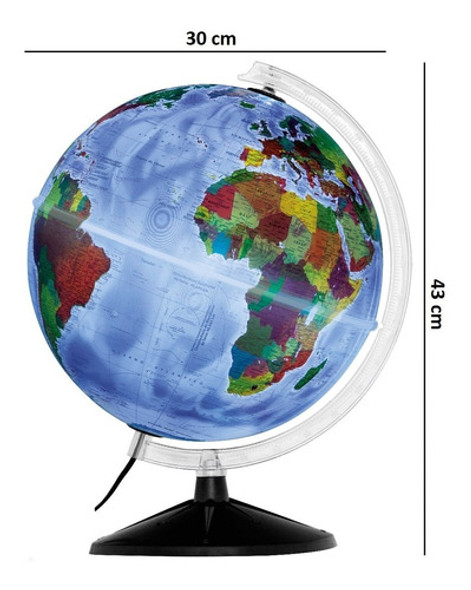 Globo Terrestre Político Físico 2em1 30cm Bivolt Lâmpada Led 1