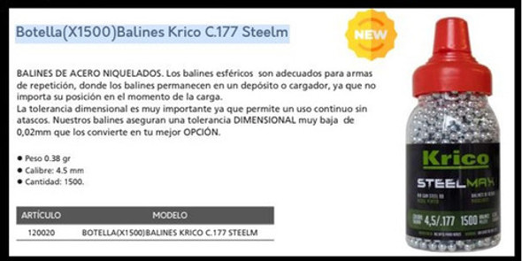 Balines Krico De Acero 4.5mm Bbs X1500 Pcs Pistolas Co2 1 Balines Krico De Acero 4.5mm Bbs X1500 Pcs Pistolas Co2 1