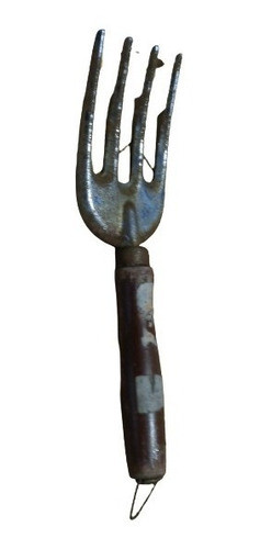 Antiguo Tenedor Fork De Jardineria 4 Puntas Mango Madera 0